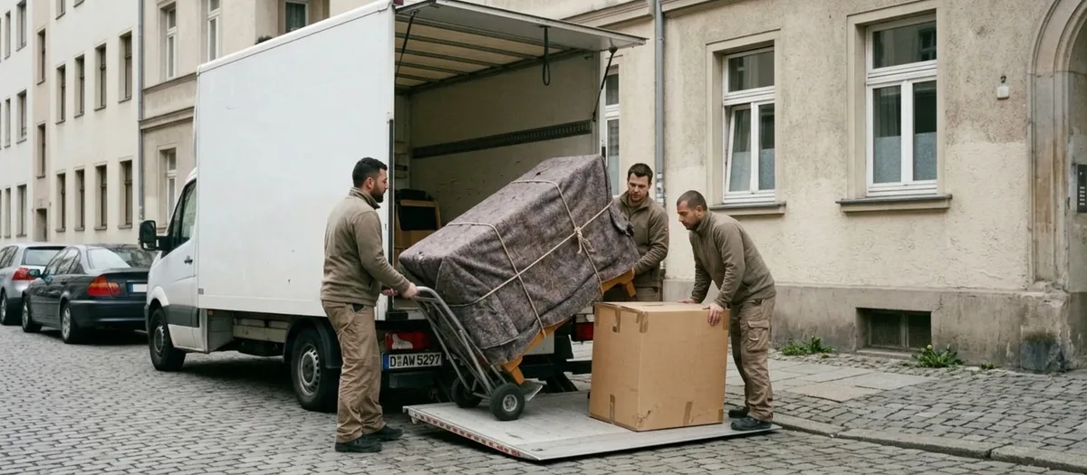Der Fahrer schiebt eine beladene Sackkarre über die Ladebordwand
